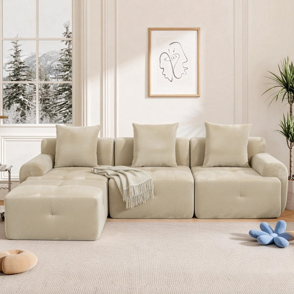 English Elm 104 Inch Modular Sectional Sofa Pineapple Weave Fabric Living Room Lounger Taupe W5385S00003