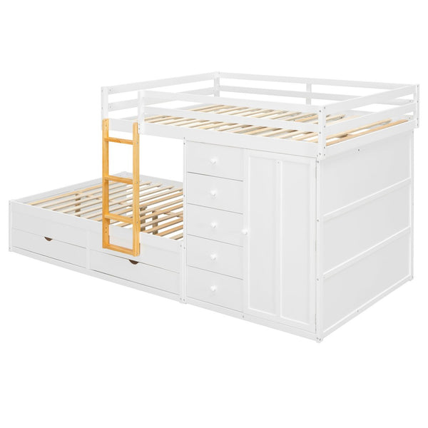English Elm Full Size Bunk Bed with Integrated Drawers Wardrobe Mdf Solid Wood Kids Storage White LT000463AAK