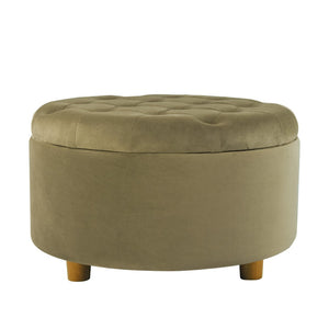 English Elm Jo Round Velvet Storage Ottoman Tufted Lift Top with Walnut Legs for Living Room Brown Multi B056P416971