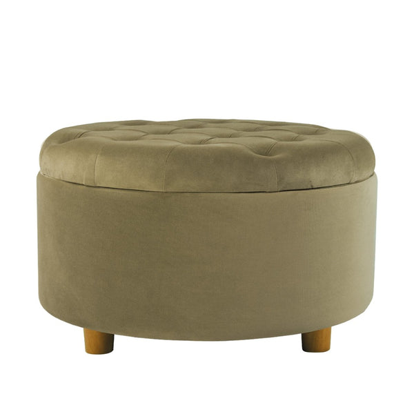 English Elm Jo Round Velvet Storage Ottoman Tufted Lift Top with Walnut Legs for Living Room Brown Multi B056P416971