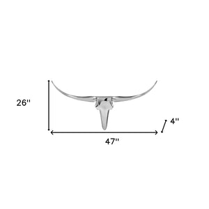 HomeRoots 47" Silver Long Horn Wall Sculpture - Handcrafted Aluminum Art for Modern Southwestern Decor 47 354901