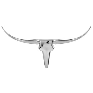 HomeRoots 47" Silver Long Horn Wall Sculpture - Handcrafted Aluminum Art for Modern Southwestern Decor 47 354901