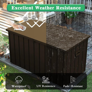 English Elm 200 Gallon Galvanized Steel Outdoor Deck Box Lockable Weatherproof Patio Pool Storage Brown W1859P445937