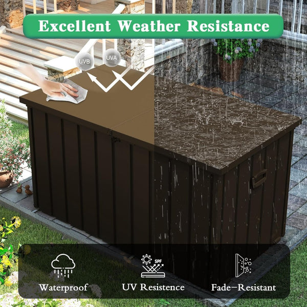 English Elm 200 Gallon Galvanized Steel Outdoor Deck Box Lockable Weatherproof Patio Pool Storage Brown W1859P445937