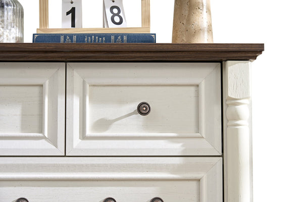 English Elm Farmhouse 5-Drawer Dresser Chest - Rustic Wooden Storage Organizer For Bedroom & Living Spaces W2393P252363