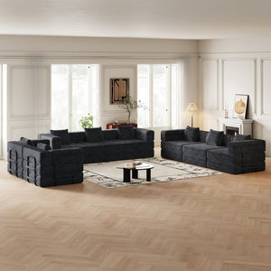English Elm 8 Seater Corduroy Floor Sofa Bed with Storage Pockets and High-density Foam Fill W3505S00022
