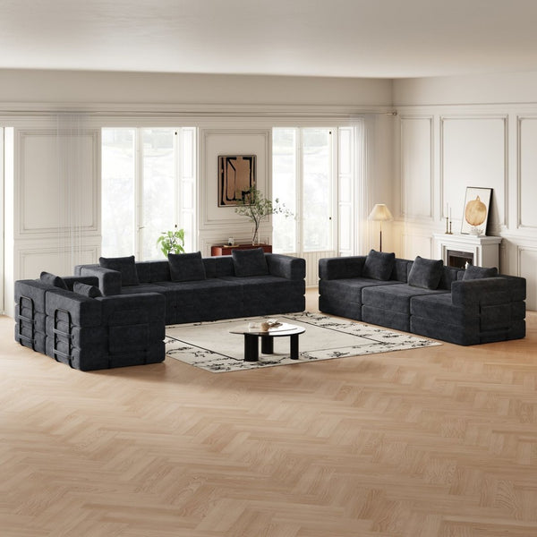 English Elm 8 Seater Corduroy Floor Sofa Bed with Storage Pockets and High-density Foam Fill W3505S00022