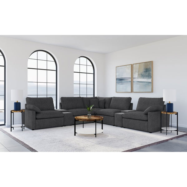 English Elm Dark Grey Modular Sectional with Power Recliners Consoles and Lift Top Storage B062S01848