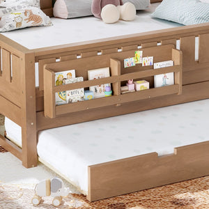 English Elm Queen Bunk Bed with Trundle Solid Pine Kids Car Themed Frame Built-in Bookshelf Natural W1580S00564