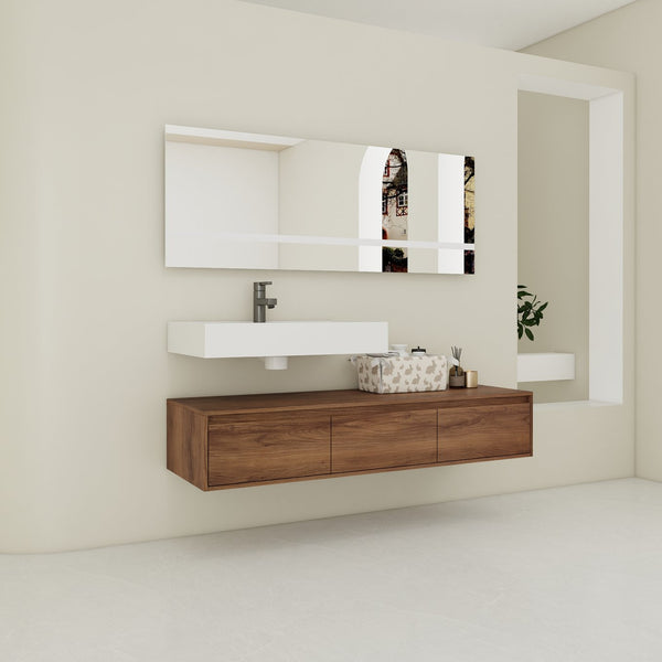 English Elm 60 Inch Wall-Mounted Bathroom Vanity With Resin Sink, Soft-Close Drawers & Floating Design Charm W999S00258