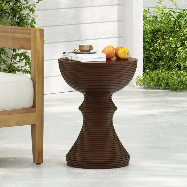 English Elm 16" Ribbed Concrete Outdoor Side Table Hourglass Sculptural Design Patio Accent N767P192100W