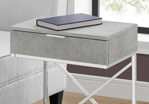 English Elm Accent Table - Modern Grey Laminate Nightstand With Chrome X-Frame And Storage Drawer For Versatile Use B2710P219297