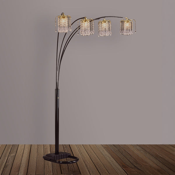English Elm 1pc Modern Multi-Head Floor Lamp with Crystal-Encrusted Shades, Adjustable Height, Dimmer Control Black 66.93 L x 18.5 W x 3.35 H B2741P290179