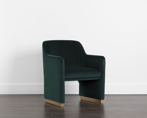 Sunpan Jaime Dining Armchair - Luxurious Gold Base, Moisture-Repellent Fabric, Perfect for Stylish Spaces Meg Dark Emerald