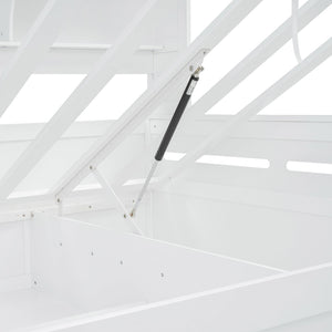 English Elm Full Size Wooden Daybed With Hydraulic Lift, Integrated Storage Cabinet & Stylish Shelving, White N820S00047K