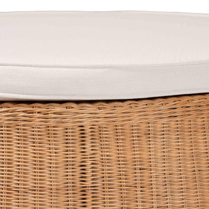 English Elm Scallop Handwoven Rattan Round Ottoman with Cushion Coastal Boho Footrest Accent B2750P467848