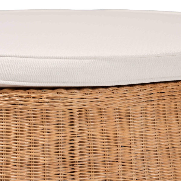 English Elm Scallop Handwoven Rattan Round Ottoman with Cushion Coastal Boho Footrest Accent B2750P467848