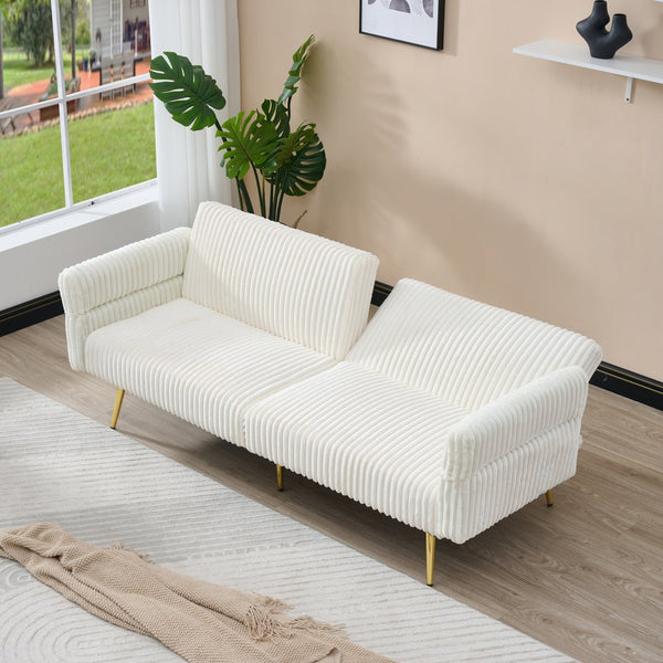 English Elm 79 Corduroy Sofa Bed Foldable Double Convertible Sleeper with Folding Armrests for Compact Living Rooms White W2290P250580
