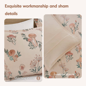 English Elm 4-piece Whimsical Mushroom Floral Microfiber Comforter Set with Shaped Accent Pillow Blush Multi B035P482877