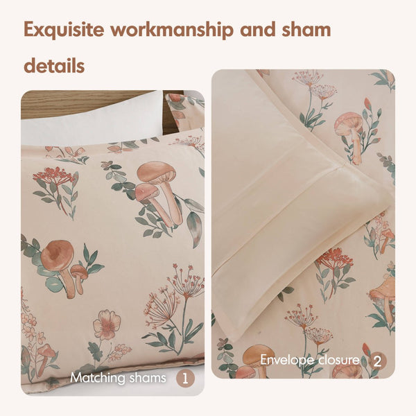 English Elm 4-piece Whimsical Mushroom Floral Microfiber Comforter Set with Shaped Accent Pillow Blush Multi B035P482877