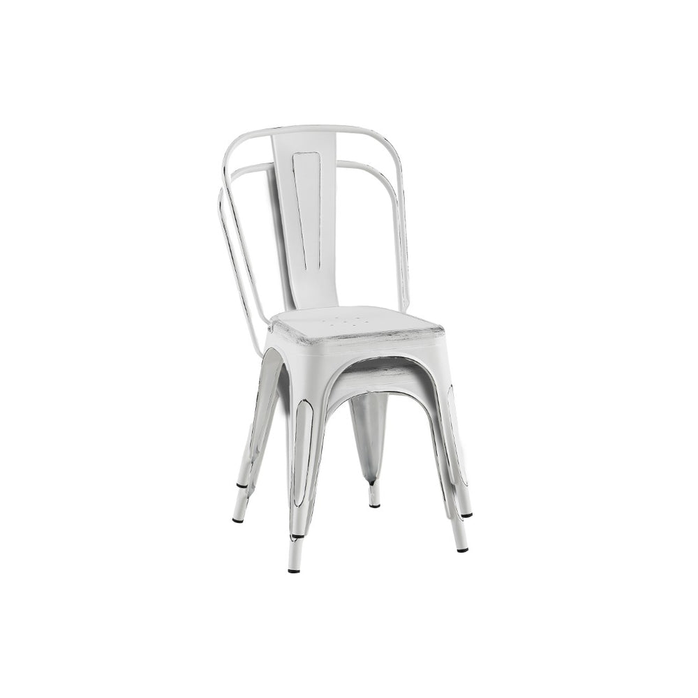 English Elm Set Of 4 Stackable Matte White Industrial Metal Dining Chairs - Modern, Easy-Clean, Lightweight Design B347P383364-GIGA