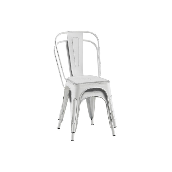 English Elm Set Of 4 Stackable Matte White Industrial Metal Dining Chairs - Modern, Easy-Clean, Lightweight Design B347P383364-GIGA