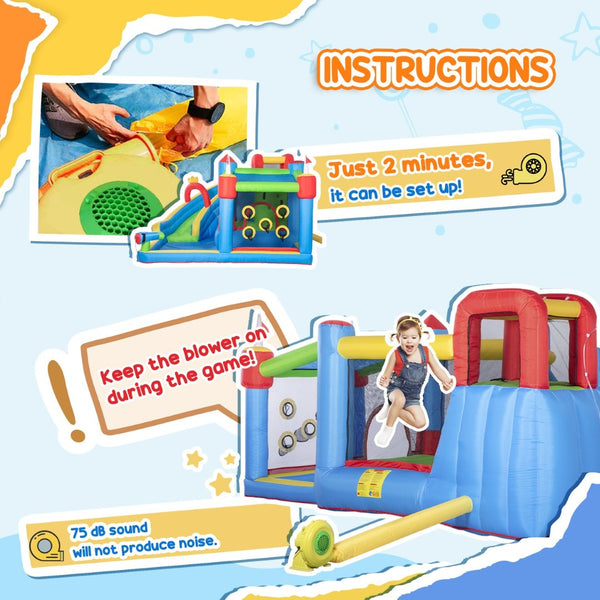 English Elm Outsunny 6in1 Inflatable Kids Water Park with Slide Climbing Wall and Bounce Zone W2225P217315