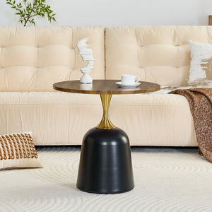 English Elm 23.6 Inch Round Side Table with Metal Base Warm Grain Top for Living Room or Office Walnut W2920P407665