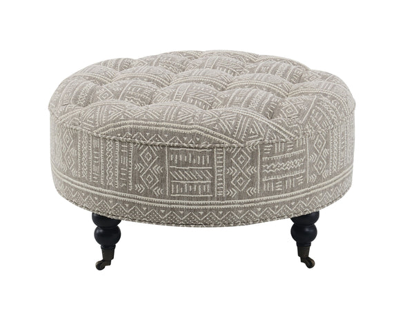 English Elm Grey Ottoman Tufted with Casters — Versatile 32" Square Grey Fabric Footstool, Durable Metal Frame, Cozy Luxury B062P215460