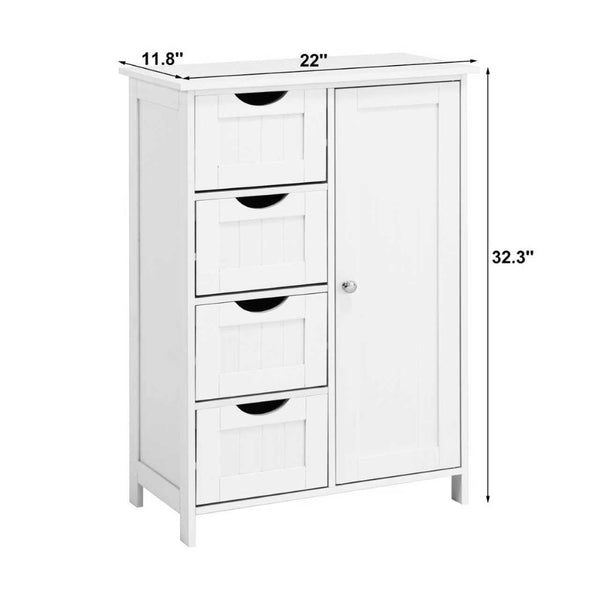 English Elm White Floor Cabinet with Four Slatted Drawers and Adjustable Shelf for Bathroom Storage W40914883