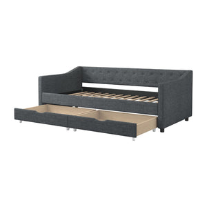 English Elm Twin Size Daybed With Storage Drawers, Elegant Upholstered Tufted Sofa Bed In Dark Grey Color W2336S00038-GIGA