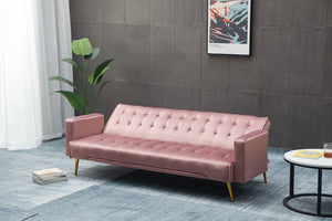 English Elm Sofa Bed Velvet Upholstered Convertible with Gold Metal Legs for Studio Spaces Rose B205P246428