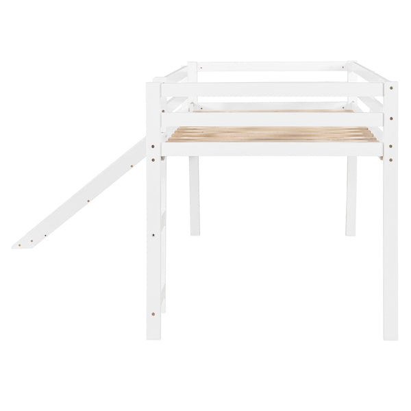 English Elm Loft Bed with Built-in Slide Solid Pine Twin Frame for Kids Bedroom Play N708P360093K