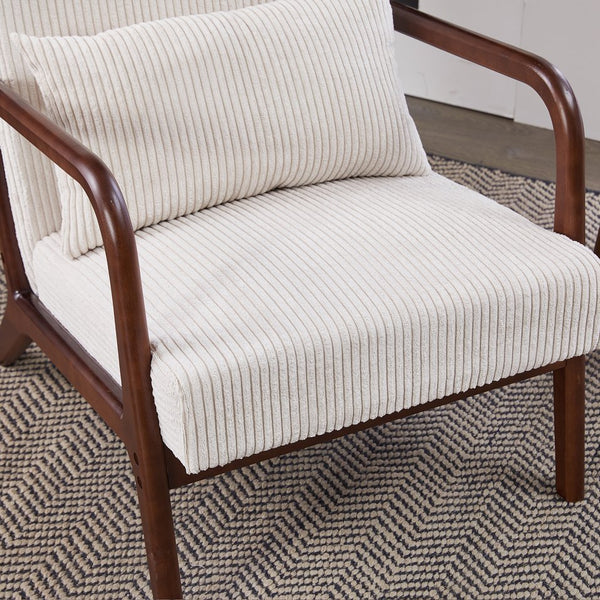 English Elm Mid-Century Beige Accent Chair Upholstered Armchair with Pillow, Solid Wood Frame, Ergonomic Comfort W2989P295373
