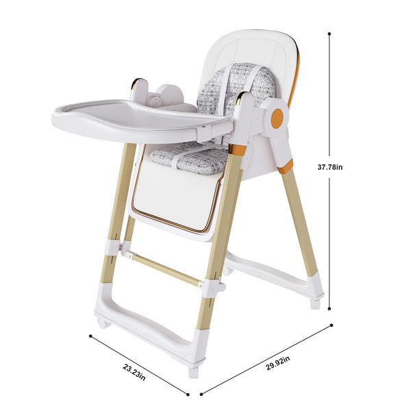 English Elm Convertible Baby High Chair to Rocker with 5-Point Harness, Foldable Feeding Seat, Quiet Wheels, Easy-Clean Tray and Adjustable Recline for Infants and Toddlers White W2699P371974