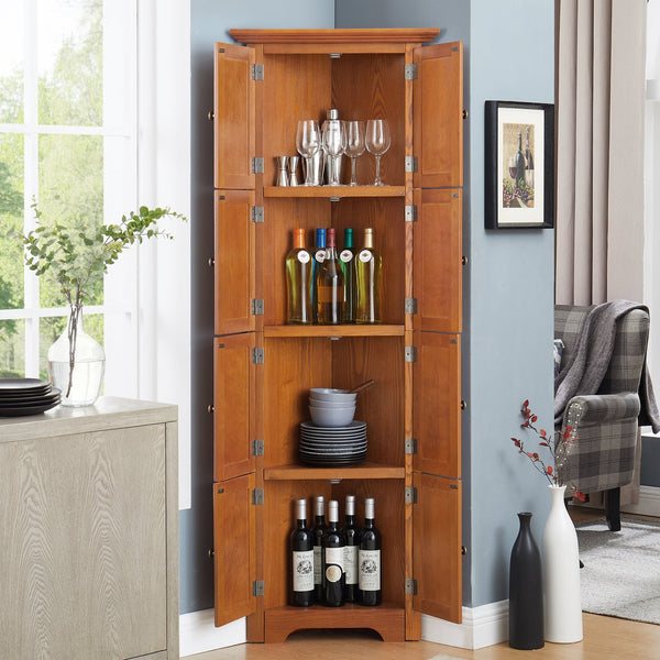 English Elm 4-Tier Corner 8-Door Cabinet with 4 Shelves — Space-Saving Farmhouse Storage for Kitchen Living Room Office Oak W2275P269083