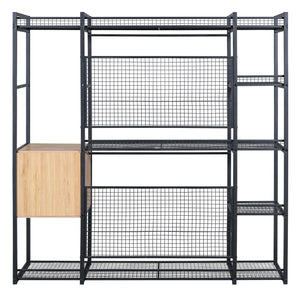 English Elm Open-Style Wardrobe Storage System with Heavy-Duty Metal Frame, Rails, Shelves & Drawers - Sleek Durable Design for Organized Living Black SF000087AAB