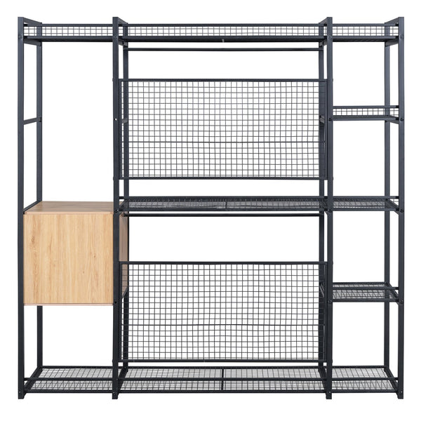English Elm Open-Style Wardrobe Storage System with Heavy-Duty Metal Frame, Rails, Shelves & Drawers - Sleek Durable Design for Organized Living Black SF000087AAB
