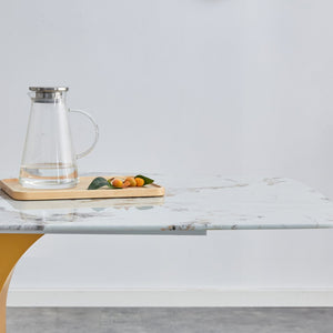 English Elm Table 9-Piece Luxurious Dining Set With Golden Legs, Stunning Pandora Glass Top & 8 Gray Pu Chairs W1151S03238-GIGA