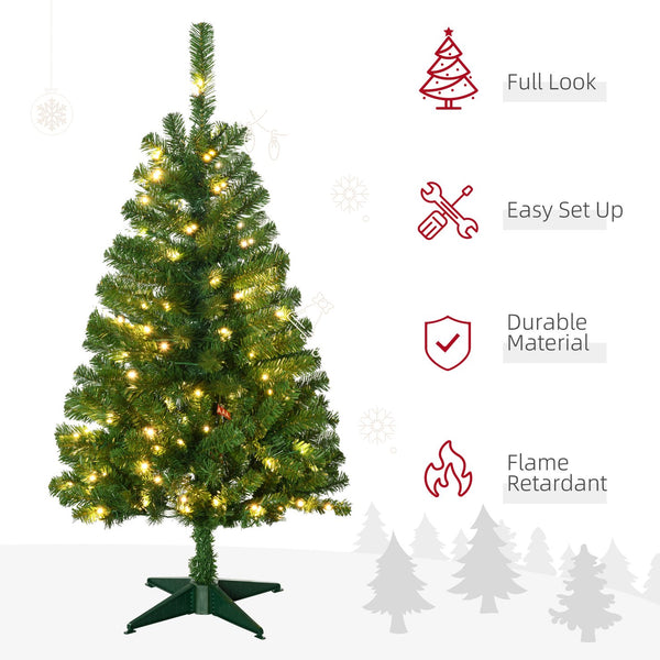 English Elm Homcom 4Ft Prelit Artificial Christmas Tree With 208 Branches & 100 Led Lights For Small Spaces W2225P249674
