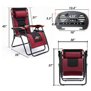 English Elm Oversized Zero Gravity Patio Recliner with Mesh Seat Wood Arms and Cup Holder W5159P445931
