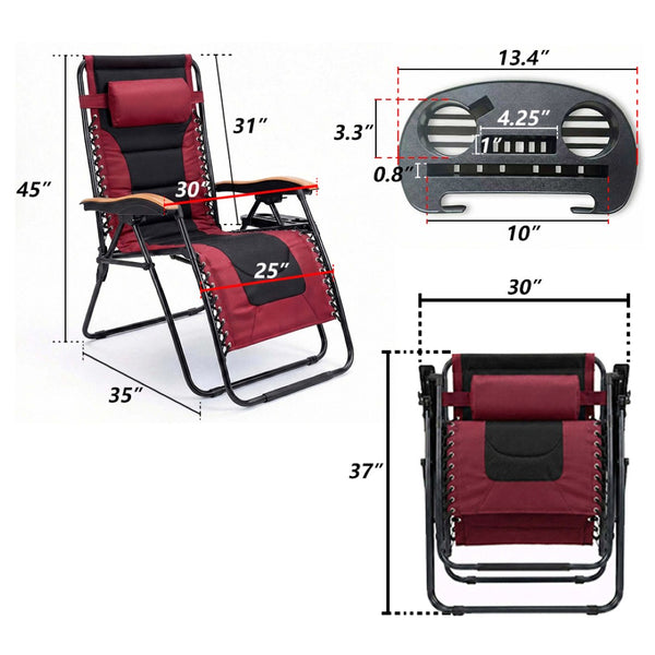 English Elm Oversized Zero Gravity Patio Recliner with Mesh Seat Wood Arms and Cup Holder W5159P445931