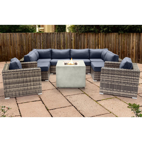 English Elm Premium 6-Person Wicker Patio Seating Group with 40,000 BTU Concrete Fire Pit and Machine-Wash Cushions B120S00104