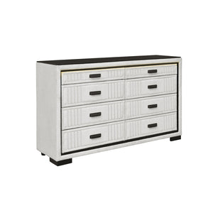 English Elm Isaiah Upholstered White and Black Chest with LED Lighting, Solid Wood MDF, Spacious Drawers and Handles White+Black 62.6 L x 18.11 W x 37.6 H B201P391217