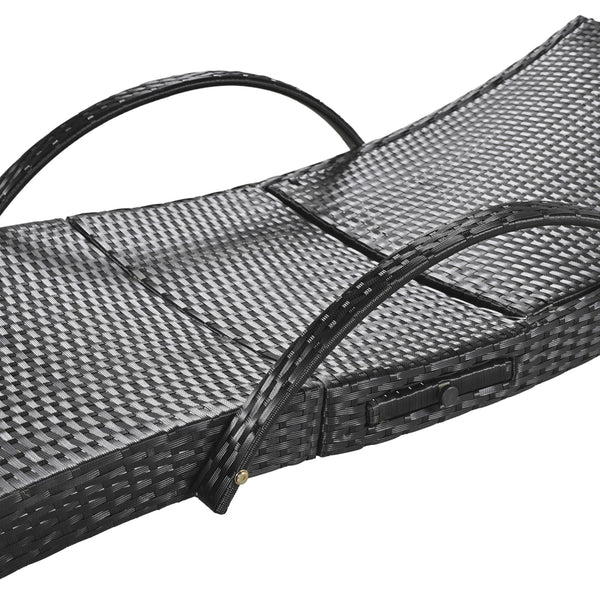 English Elm K&K 80" Outdoor Wicker Chaise Lounge Set of 2 with 2000H UV Wicker, Pull-Out Side Table, 4-Position Recliner Black WF321204AAB