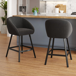 English Elm Bar Upholstered Counter Stool Set of 2 with Back and Armrests, Velvet Seat, 27" Comfort Height, Durable Black T3623P407966