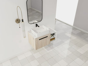 English Elm 36" Modern Floating Bathroom Vanity With Ceramic Sink, Storage Shelves, Soft-Close Doors & Style W999S00286