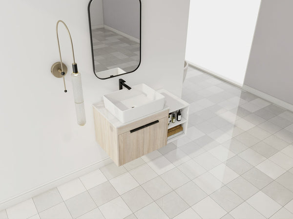 English Elm 36" Modern Floating Bathroom Vanity With Ceramic Sink, Storage Shelves, Soft-Close Doors & Style W999S00286