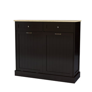 English Elm Two Compartment Tilt Out Trash Cabinet with Drawers Matte Black Kitchen Storage W1120127329