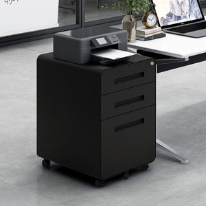 English Elm Black Rolling Steel File Cabinet Three Drawers Locking Under Desk Office Storage W124782438